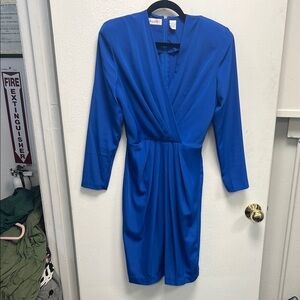 Vintage 80’s Blue Ruched Wrap Dress with Plunge Neckline